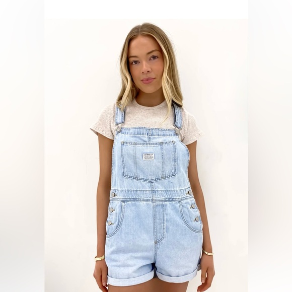Levi's Shortalls Short Overalls- Light Wash, Size: Large - Picture 3 of 14